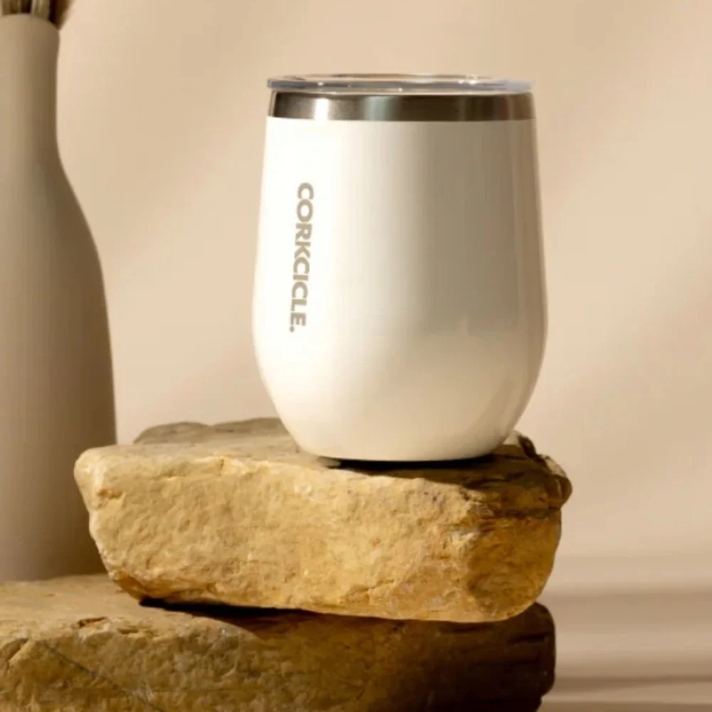 New Corkcicle White and Silver Insulated Drinkware 12oz size